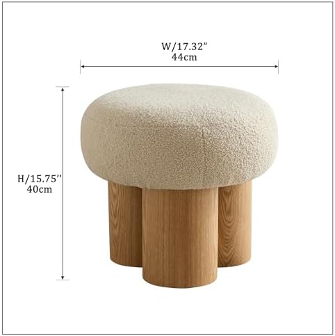 Teddy Ottoman Footrest Stool, Round Upholstered Vanity Stool for Bedroom