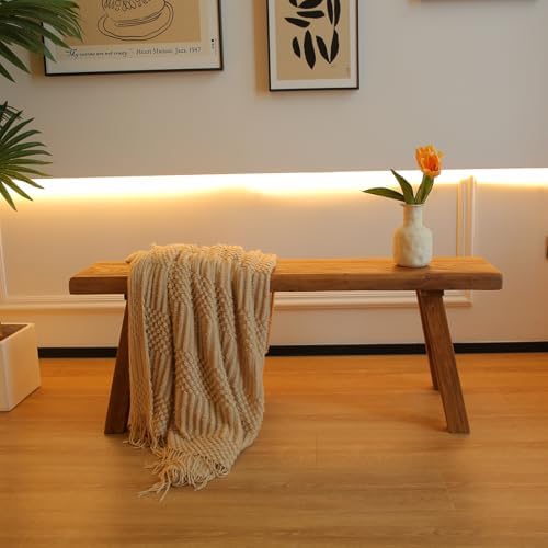 55.2in Wood Bench Indoor – Rustic Farmhouse Entryway Bench, Skinny Bench Design, Made of Extra-Thick Solid Wood, Perfect for Dining Room, Hallway, or End of Bed