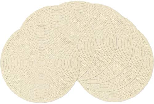 SHACOS Round Braided Placemats Set of 6 Round Table Place Mats for Dining Tables 15 inch (Cream, 6)