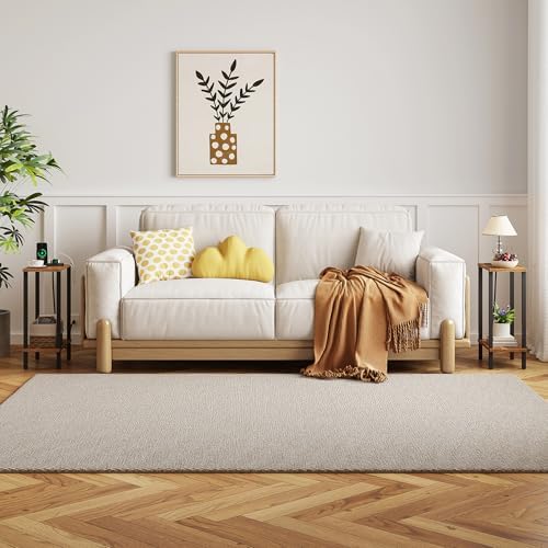 TUTOTAK Narrow Side Table, 2-Tier Small End Table with Charging Station