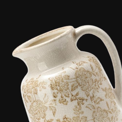 Ceramic Vintage Vase Flower Decorative Vase Chinoiserie Decor Rustic Farmhouse Retro Floral Vases for Table Bookshelf Mantel Kitchen Living Room Office - 9.5" Brown