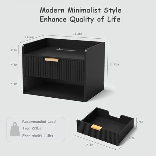 Arbuxzuy Floating Nightstand Set of 2 with Charging Station and Drawer