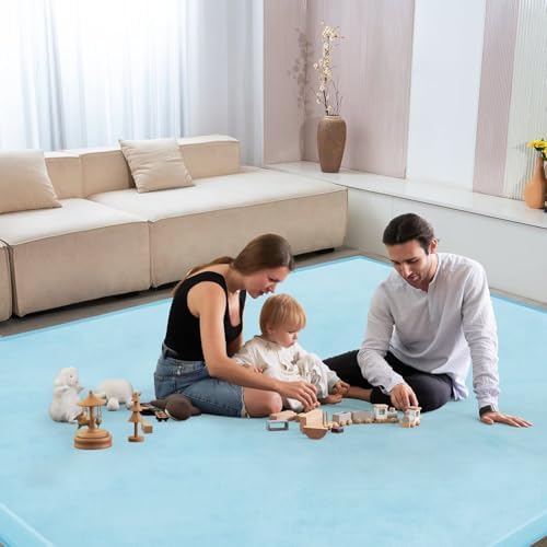 Baby Play Mat for Floor Nursery Muscle Area Rug Playroom Rug 65"x50" Elastic Foam 1.3" Thick Crawling Mat for Babies,Toddlers, Infants(Ice Blue)