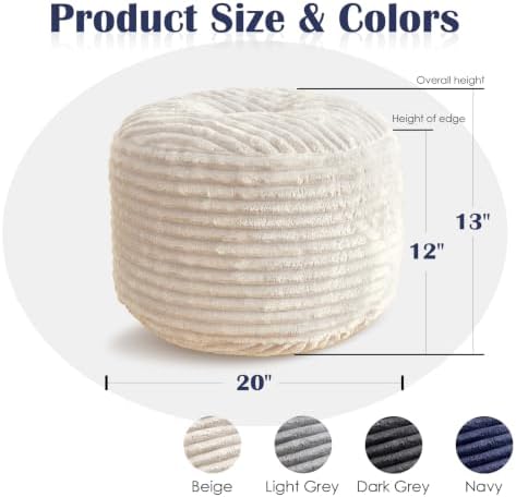 SHOUREN Stuffed Round Ottoman,Pouf Ottoman Foot Rest,18 X 14,Beige