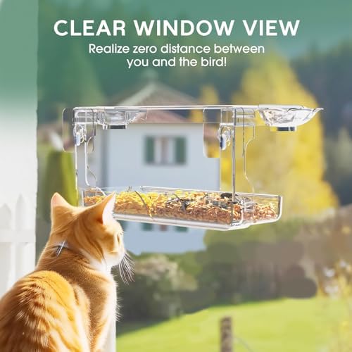 SUNALLY Window Bird Feeder Outdoors, Clear Bird Feeders for Bird Watching