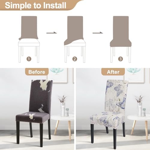 SearchI Dining Room Chair Covers Set of 8, Stretch Printed Parsons Chair Slipcovers Spandex Removable Washable Kitchen Chair Protector Cover for Dining Room, Hotel, Ceremony (Butterfly Pattern)