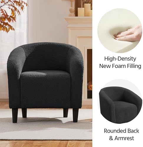 Yaheetech Small 25.5in Wide Sherpa Barrel Accent Chair Bedroom, Dark Gray