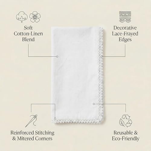ACCENTHOME White Cloth Napkins Set of 12 18x18 inch Cotton Dinner Napkins - Washable Soft Premium Hotel Quality Reusable Perfect Table Napkins for Family Dinners, Weddings & Everyday Use