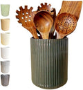 Large Stoneware Kitchen Utensil Holder for Kitchen Counter & Countertop Cooking Utensil Holder Spatula Holder Utensil Crock for Kitchen Counter Vertical Ribbed Fluted Stripe (Retro Bronze)