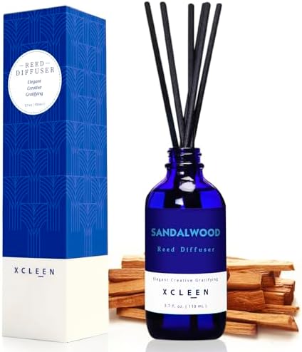 Xcleen Reed Diffuser Set with Sticks, Sandalwood Scented Oil Diffuser for Bathroom, Room Fresheners, Home Fragrance Bedroom Office Decor & Gift