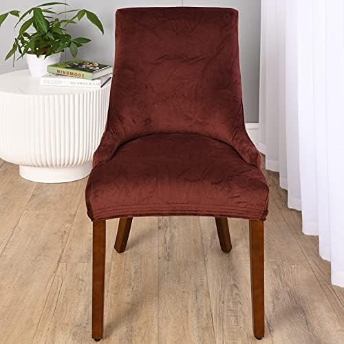 MIFXIN Wingback Side Chair Cover Dining Chair Slipcover 2 Pack Velvet Stretch Sloping Armchair Accent Chair Protector Seat Covers for Dining Room Banquet Home Decor (Coffee)