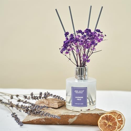 Airkeep Reed Diffuser Set,3.38 fl oz (100 ml) - Lavender Field Oil Diffusers with 8 Reed Sticks, Home Fragrance Reed Diffuser for Bathroom Shelf Decor