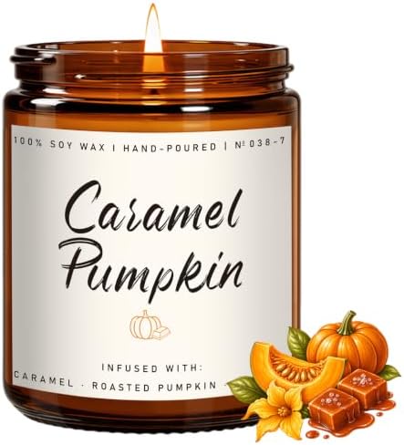 Auelife Fall Candle, Caramel Pumpkin Scented Candle – Fall Soy Candles for Home, Cozy Autumn Aromatherapy Candles, Sweet Pumpkin & Caramel Fragrance | Gift for Women, Home Décor