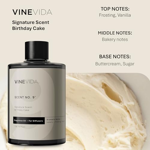VINEVIDA [16 Fl Oz] Birthday Cake Fragrance Oil for Cold Air Diffusers, Essential Oils for Diffuser Oil Refill & Air Freshener Room Spray