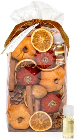 ANDALUCA Potpourri Mini Pumpkins, Cinnamon, Orange Slices & Pumpkin Spice Fragrance Vial Included Vase & Bowl Filler (Pumpkin Spice)