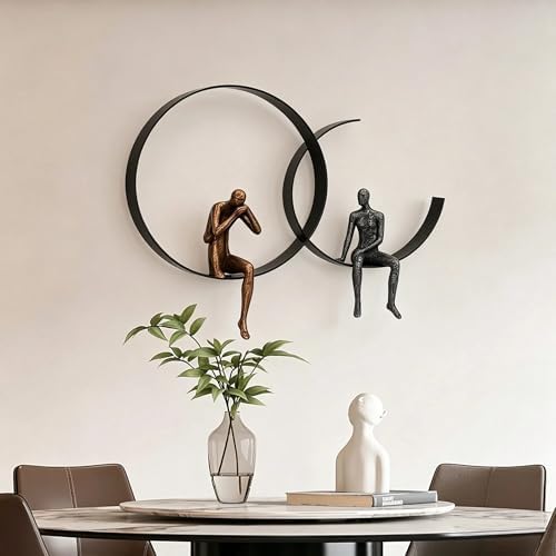 ZSKXJBPF Wall Decor, Metal & Resin 3D Wall Art, Minimalist Modern Art Work Ornaments, Thinker Wall Sculpture for Living Room Bedroom Kitchen Office Gift (2 Piece, 23.6 Inch)