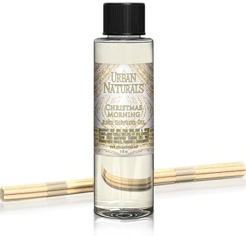 Urban Naturals Reed Diffuser Oil Refill Christmas Morning, Rosemary, Eucalyptus, Balsam Spruce, Orange, Essential Oils, 4 oz + Free Reed Sticks, Made in the USA