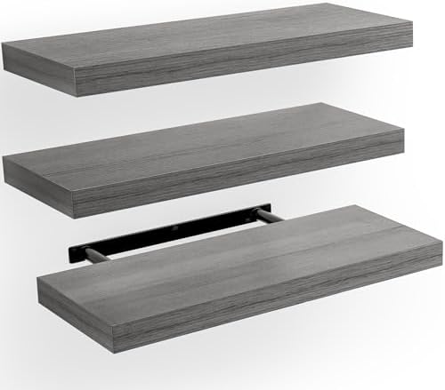 Amada 15.7" Floating Shelves for Wall Decor & Storage, Set of 3, Gray