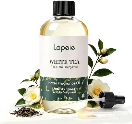 Lopeie White Tea Diffuser Oil – Essential Oil for Diffuser, Air Freshener & Room Spray – Long-Lasting with Notes of Tea, Neroli & Bergamot – Hotel Scent for Ultrasonic & Waterless Diffusers, 4.1 fl.oz