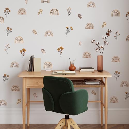 Boho Rainbow Flower Wall Decals for Nursery, Peel and Stick