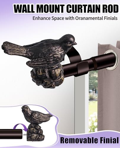 Bird-Shaped Decorative Curtain Rod Finials, 1 or 7/8 Inch, Easy Install, Set of 2 – Vintage Oil Bronze