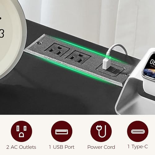 MAHANCRIS Black Nightstand with Charging Station, Modern Fluted End Table