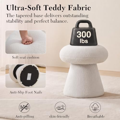 FOXHUNTER Mushroom Pouf Ottoman with 360° Rotation, White