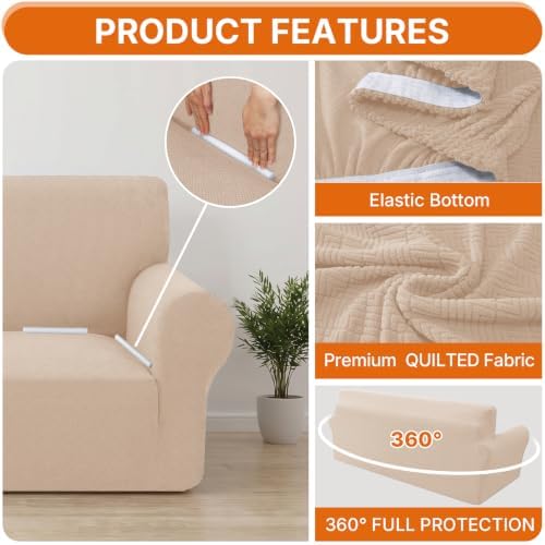 XINEAGE Stretch Armchair Slipcover, Non-Slip Pet Couch Cover,Beige Yellow