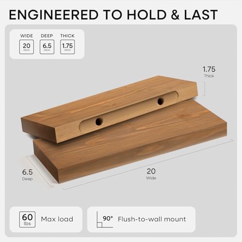 Homeforia 20 Inch Floating Shelves, High-End Solid Pine Wood, Set of 3