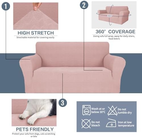 JIVINER Stretch Oversized Sofa Covers 1 Piece 4 Seater Couch Covers Jacquard Universal Sofa Slipcovers for Extra Large Funiture Protector for Kids, Pets (Dusty Pink, XL Sofa)