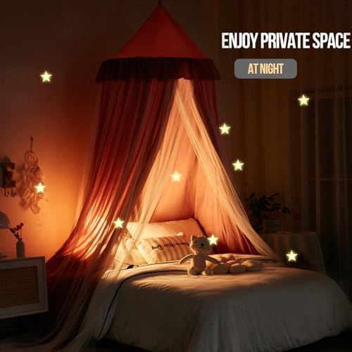 Kertnic Princess Bed Canopy for Girls, Double Layer Round Bed Mosquito Net, 31.5" Large Dome Indoor Castle Bed Tent, Sleeping & Reading Nook Curtain for Boys Girls (Dark Rusty-Pink)