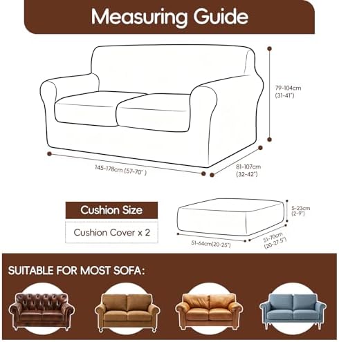 3 Pieces Stretch Sofa Covers for 2 Cushion Couch Loveseat Cover Decorative Slipcovers Non Slip Washable Furniture Protector with Individual Seat Cushion for Pets,(Medium, Coffee)