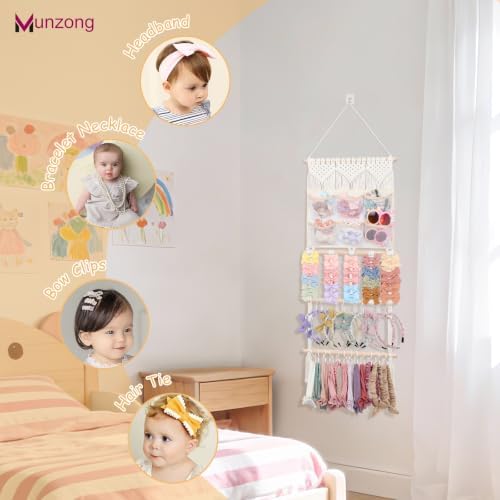 Munzong BOHO Headband Holder, Hair Accessories Organizer Macrame Beige