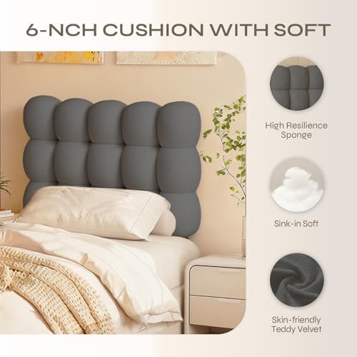 Pinmoco Twin Cloud-Shaped Upholstered Headboard, Teddy Fleece Grey