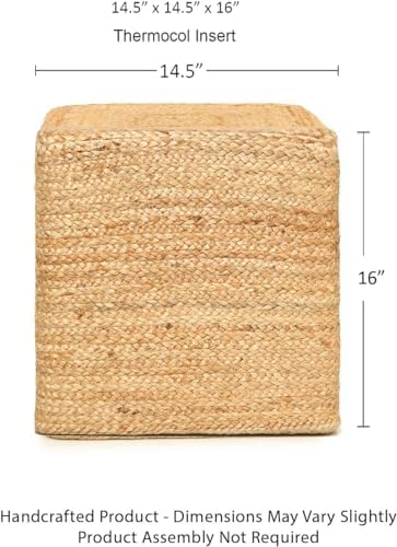 · REDEARTH · Cube Pouf Ottoman - Classic Jute Poof - Natural, Set of 2