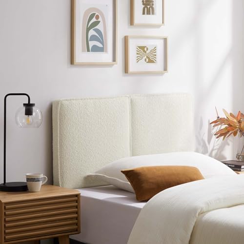 Modway Lindee Twin Size Upholstered Headboard with Slate Boucle Fabric - Pillow Style Headboard for Kid's Room or College Dorm - Fabric Twin Headboard with Adjustable Mounting Positions