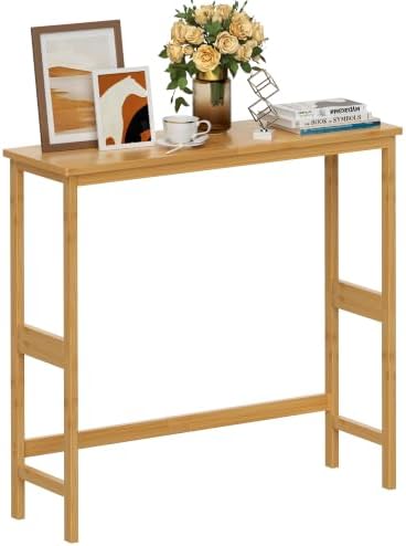 VASMIA Console Table, Small Entryway Table, Narrow Bamboo Sofa Table, for Entryway, Living Room, Foyer, Natural