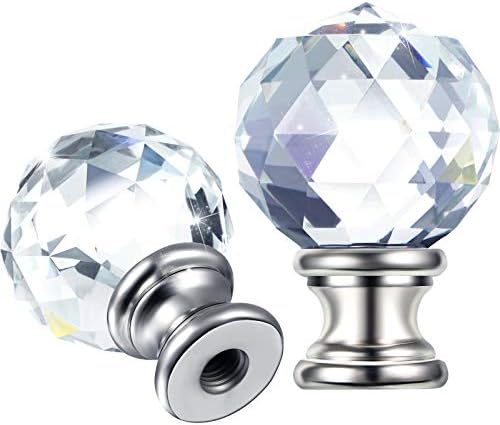 Mudder 2 Pcs Crystal Lamp Finial Diamond Knob 1-3/4 Inches,Silver Base