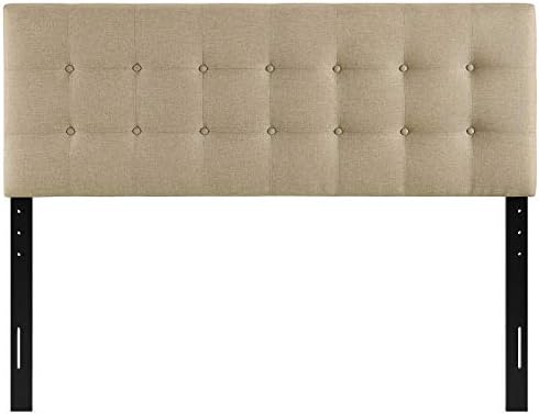 Modway Emily Tufted Button Linen Fabric Upholstered Full Headboard in Beige