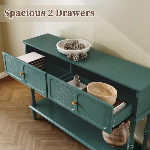 ARTPOWER 47" Mid-Century Console Table, 2 Drawers and Open Shelf, Green
