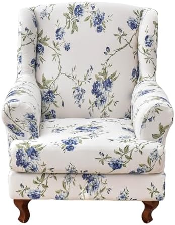 HAOYONG Wing Chair Slipcovers Elastic Printed Wingback Chair Covers 2 Pieces Wingback Armchair Slipcover Stretch Chair Slip Covers Washable Armchair Protector Cover for Living Room and Bedroom