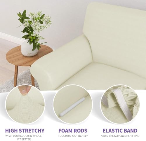 ZNSAYOTX Couch Covers for 3 or 4 Cushion Couch High Stretchy Spandex Pet Friendly Sofa Slipcover 1 Piece Non Slip Couch Covers Extra Large Furniture Protector (Light Beige, XL Sofa)