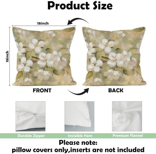 Neutral Vintage White Blossom Floral Pillow Cover 18x18, Rustic Beige Cottagecore Botanical White Flower Decorative Lumbar Pillow Cover for Couch Bed Living Room Bedroom