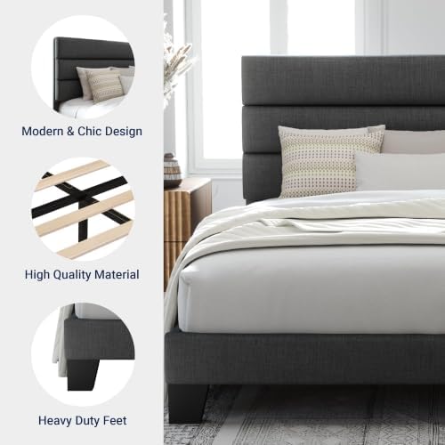 Allewie Cal King Size Platform Bed Frame with Fabric Upholstered Headboard