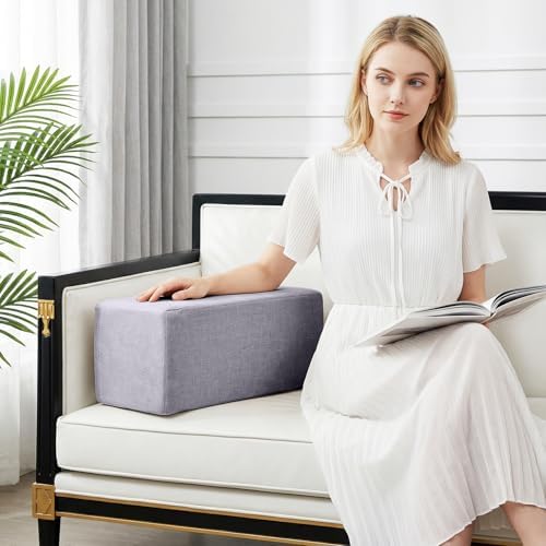 2 Pack Couch Arm Rest Pillow, 8''x8''x20'' Linen Cover, High Density Foam Armrest Cushion, Removable & Washable Elbow Support for Sofa, Bed, and Armchair (Grey)
