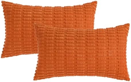 MIULEE Fall Lumbar Corduroy Decorative Throw Pillow Covers 12x20 Orange