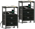 Furologee Nightstands Set of 2 with Charging Station, 2 Fabric Drawers