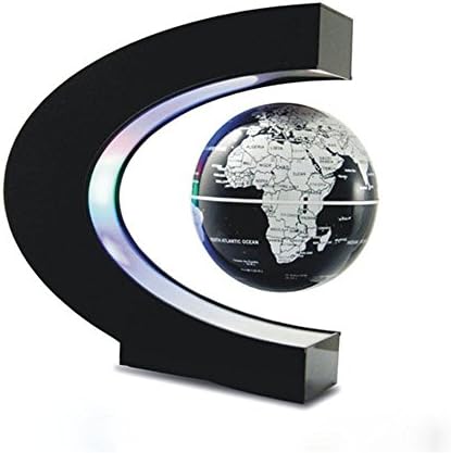 Senders Floating Globe with LED Lights C Shape Magnetic Levitation Floating Globe World Map for Desk Decoration (Black-Silver)