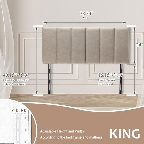 HAOBO Home Upholstered King Headboard Only, Modern Linen Panel Oatmeal