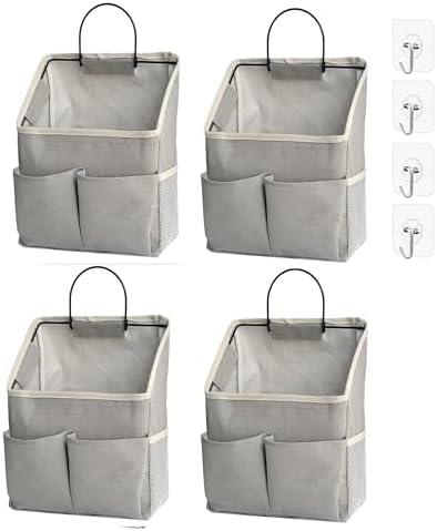 4pcs Wall Hanging Storage Bag,Wall Hanging Organizer bags with Pockets, Wall Organizer Storage for Dormitory Bathroom Bedroom (Grey-upgraded)